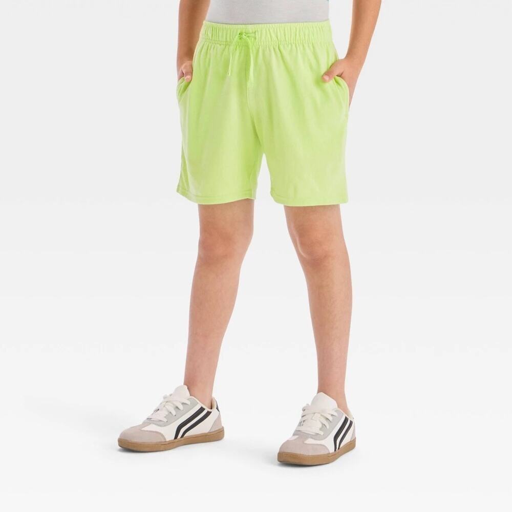 Cat & Jack Boys Above Knee Jersey Pull On Shorts Drawstring XS Lime Green